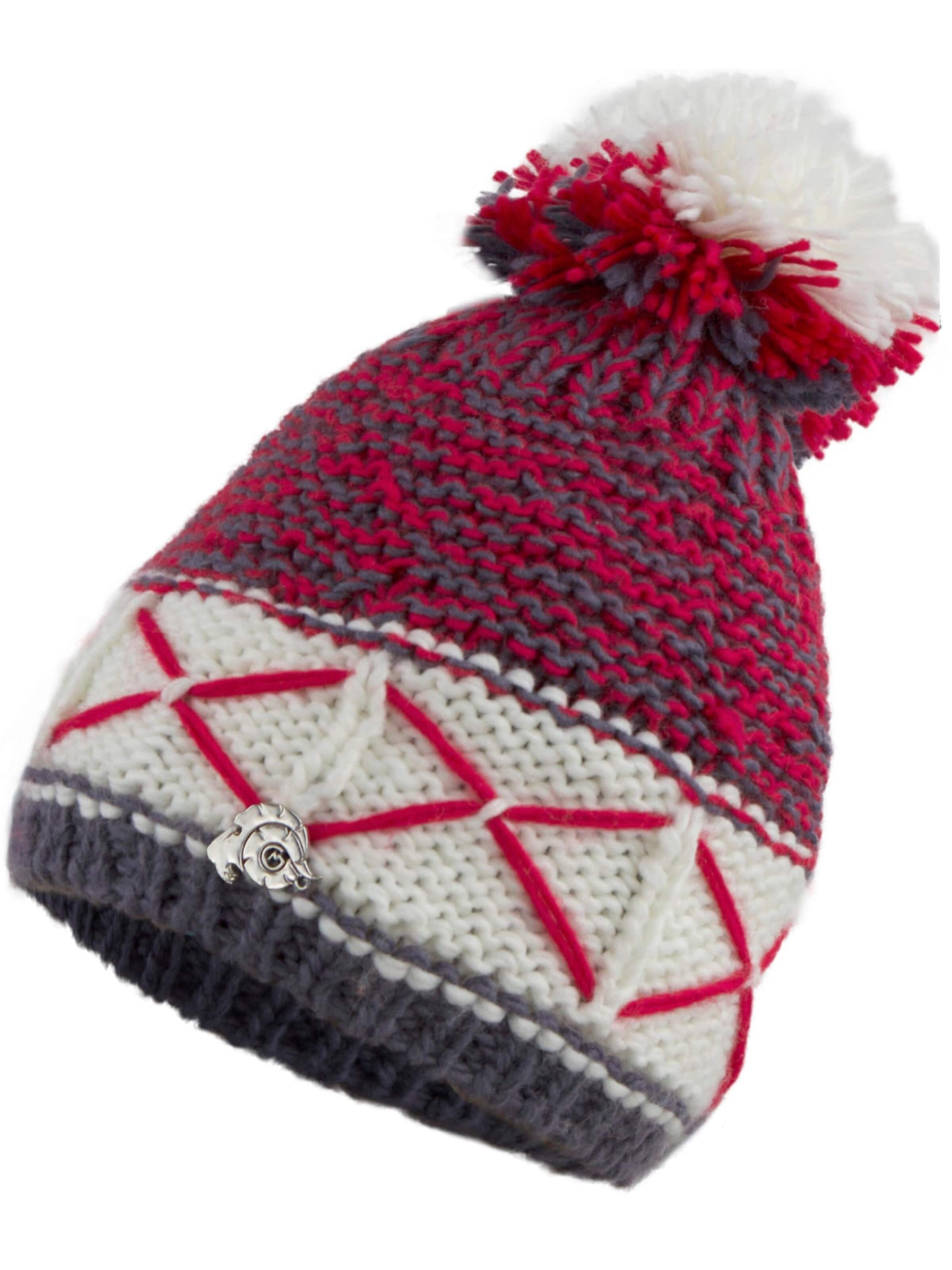 Guggen Mountain Beanie 'Mütze K013 Wintermütze mit Bommel und leichtem Fleecefutter' in Red: front