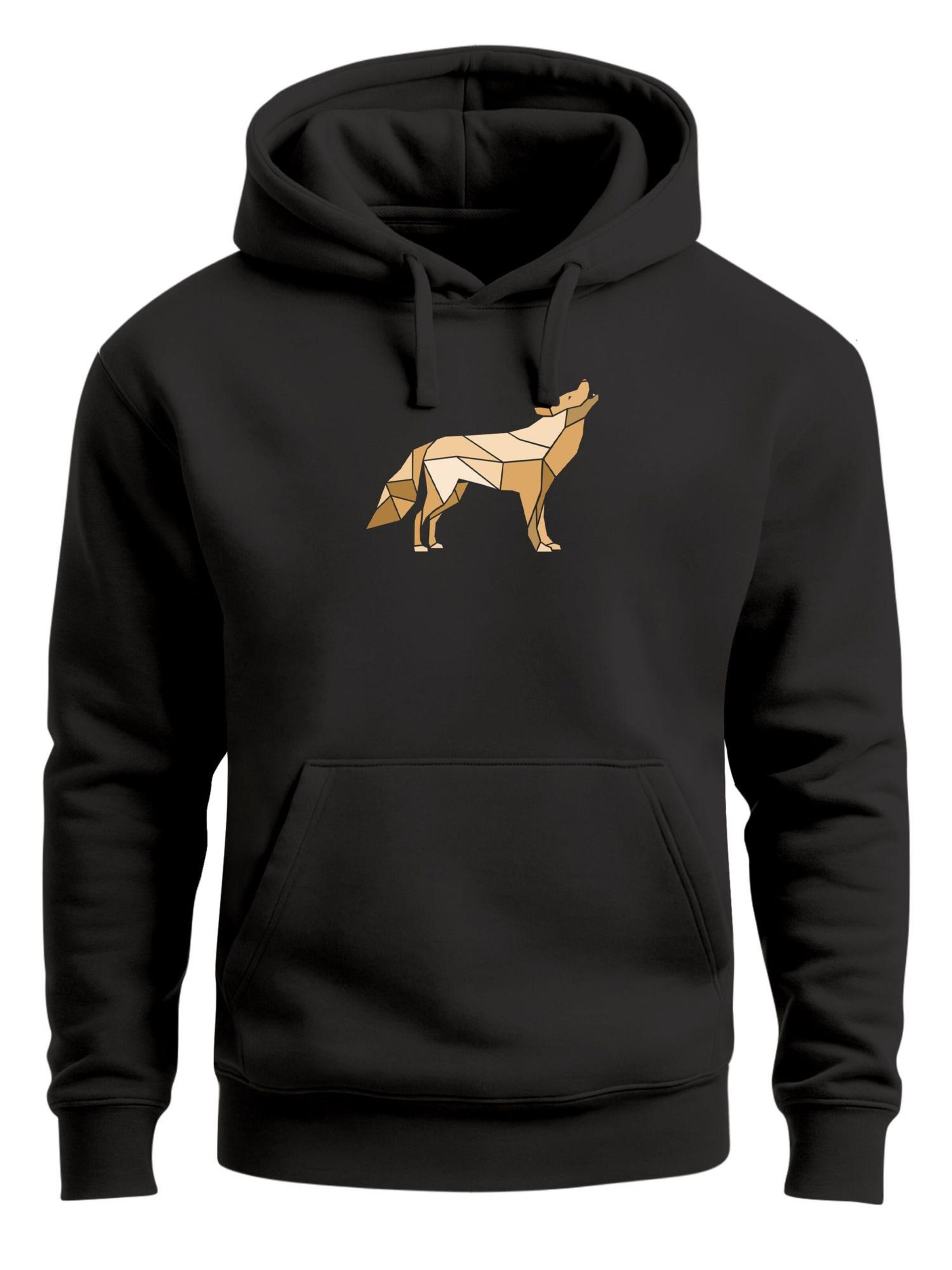 Neverless Sweatshirt 'Polygon Wolf Gelb' in Black: front
