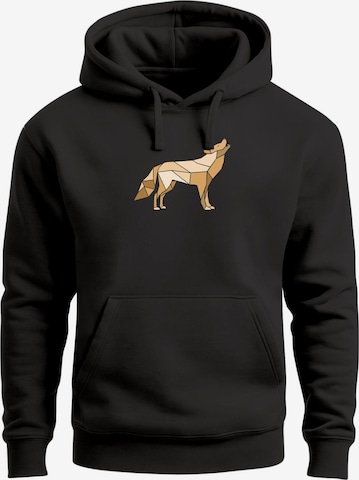 Neverless Sweatshirt 'Polygon Wolf Gelb' in Schwarz: Vorderseite