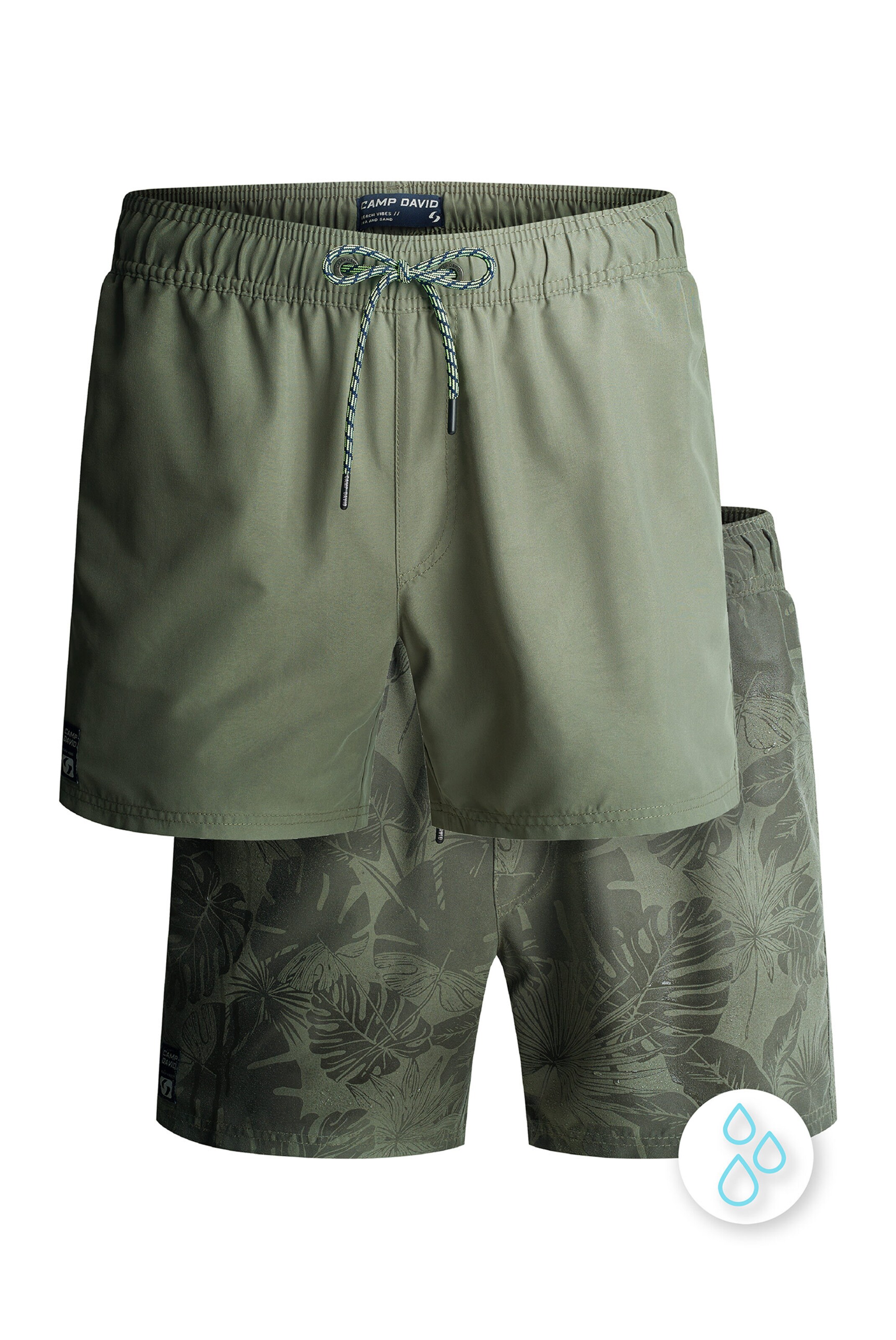 CAMP DAVID Badehose mit Wasser reaktivem Design in Grün: Vorderseite