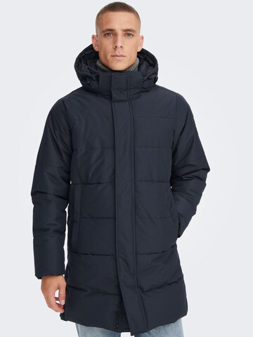 Only & Sons Winter Coat 'Carl' in Blue