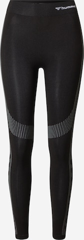 Skinny Pantaloni sport de la Hummel pe negru: față