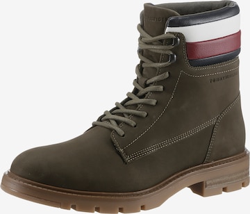 TOMMY HILFIGER Lace-Up Boots in Green: front