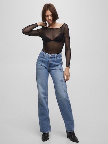 Pull&Bear Wide leg Jeans in Blauw: voorkant