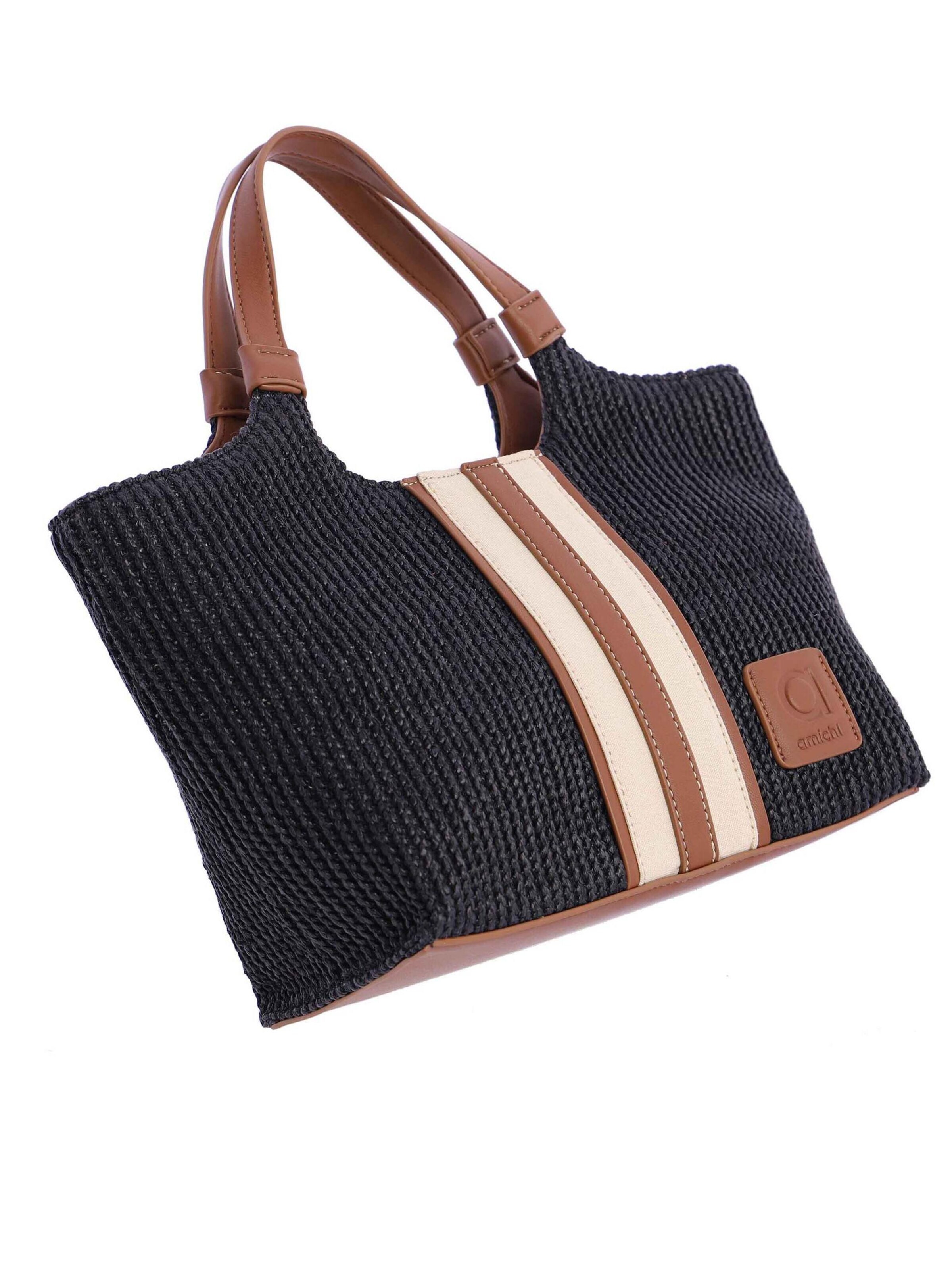 Amichi - Bolso de mano 'Bolso de mano para mujer Ischia de fibras naturales con cremallera' en negro