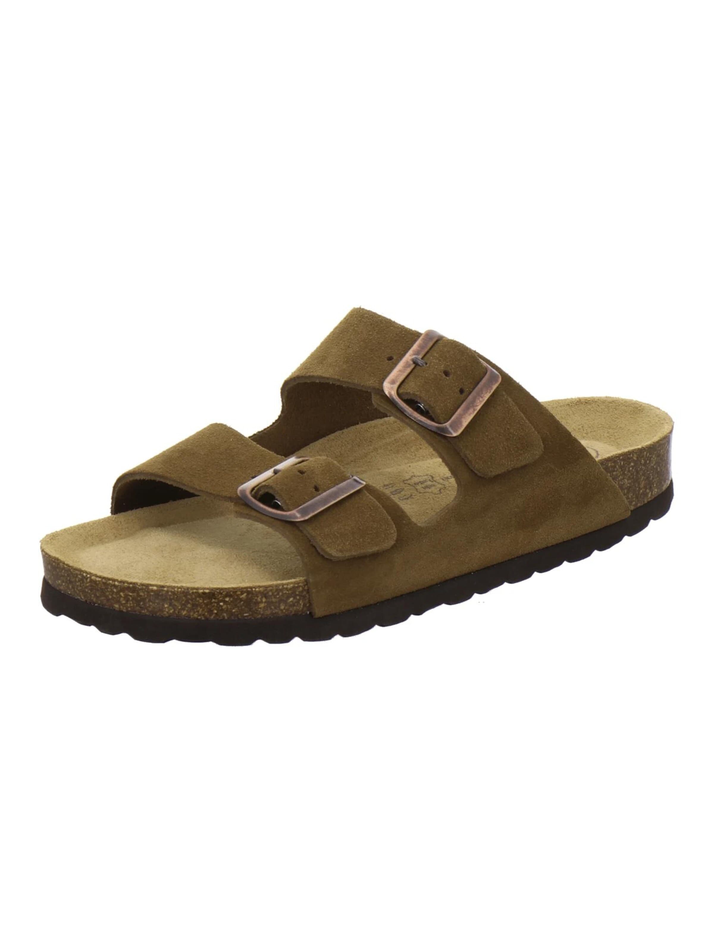 AFS-Schuhe - Zapatos abiertos 'Pantoletten Damen Zweischnaller cafe Veloursleder' en marrón: frente
