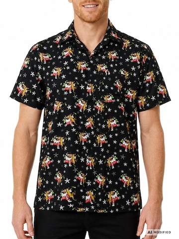Regular fit Camicia 'Christmas Drunk Santa' di King Kameha in nero