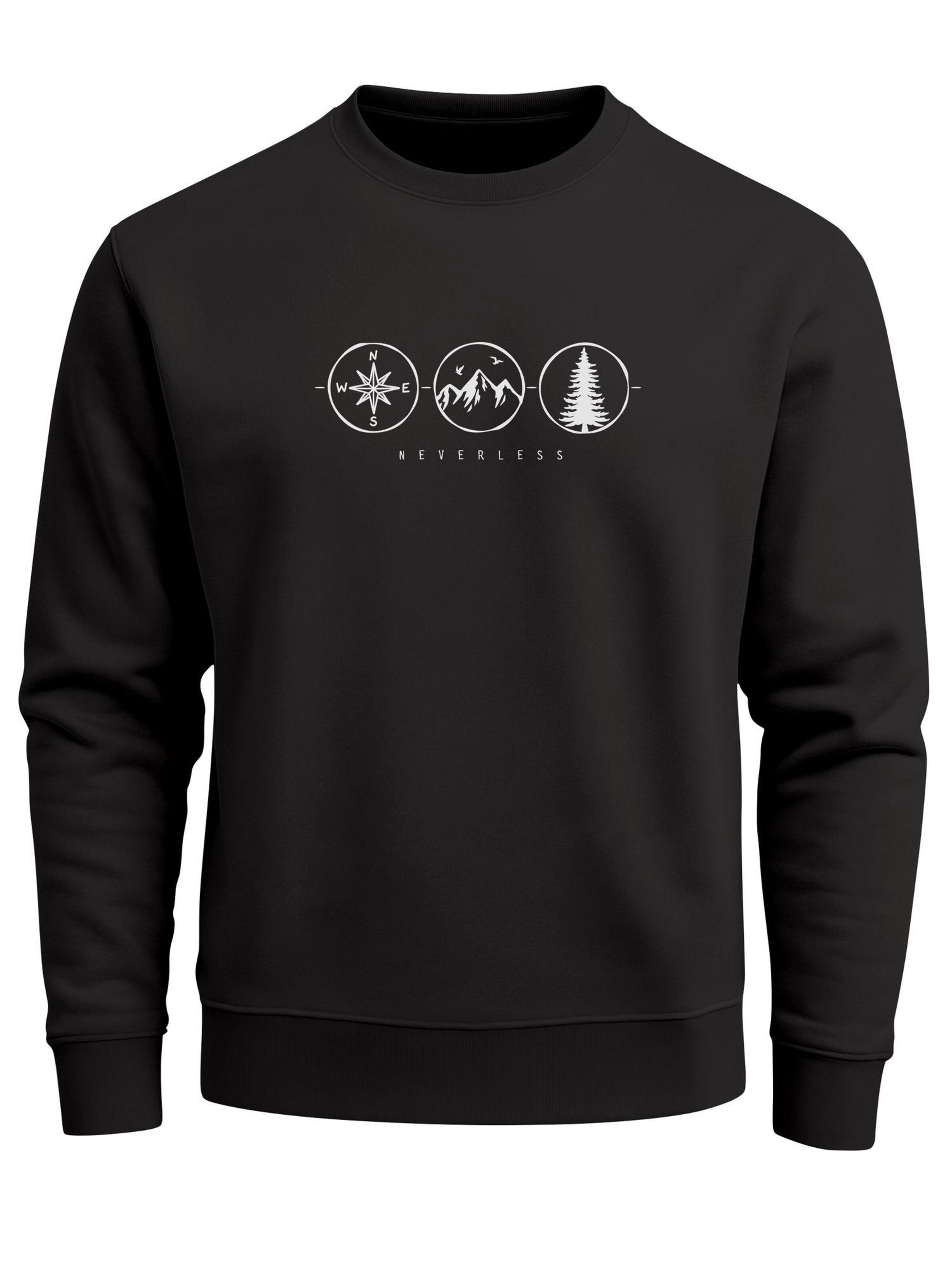 Neverless Sweatshirt 'Outdoor Kompass' in Black: front