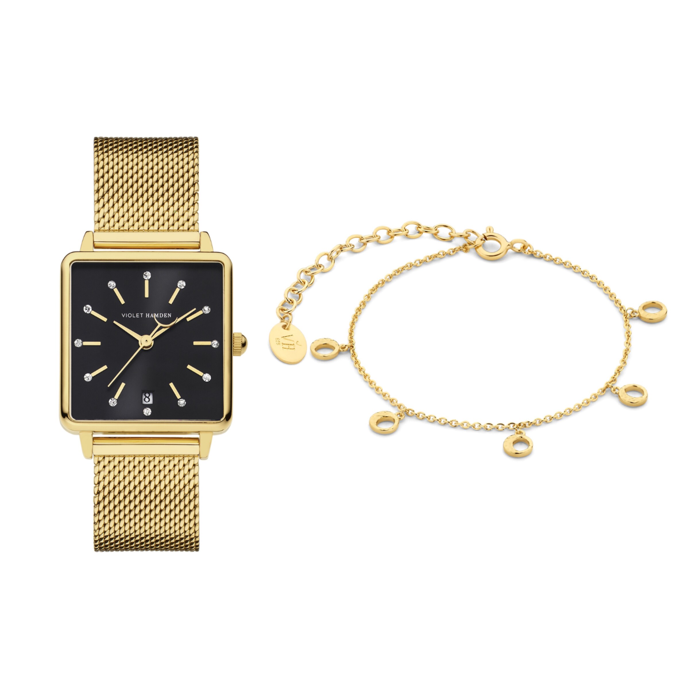 Montre à affichage analogique Violet Hamden en or : devant