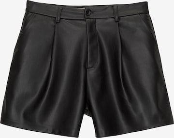 Pull&Bearregular Hlače s naborima - crna boja: prednji dio