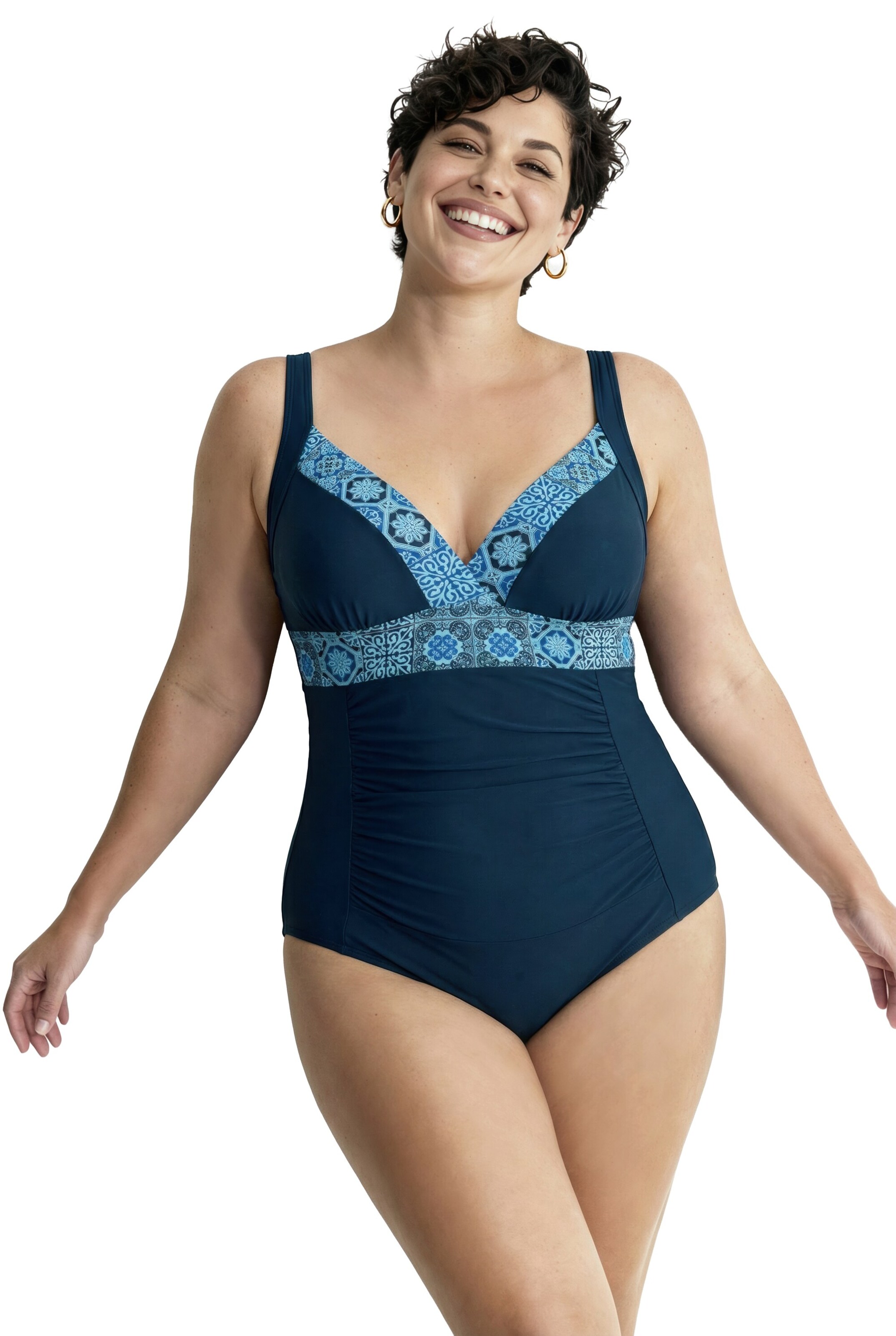 Ulla Popken Bustier Badpak in Blauw: voorkant