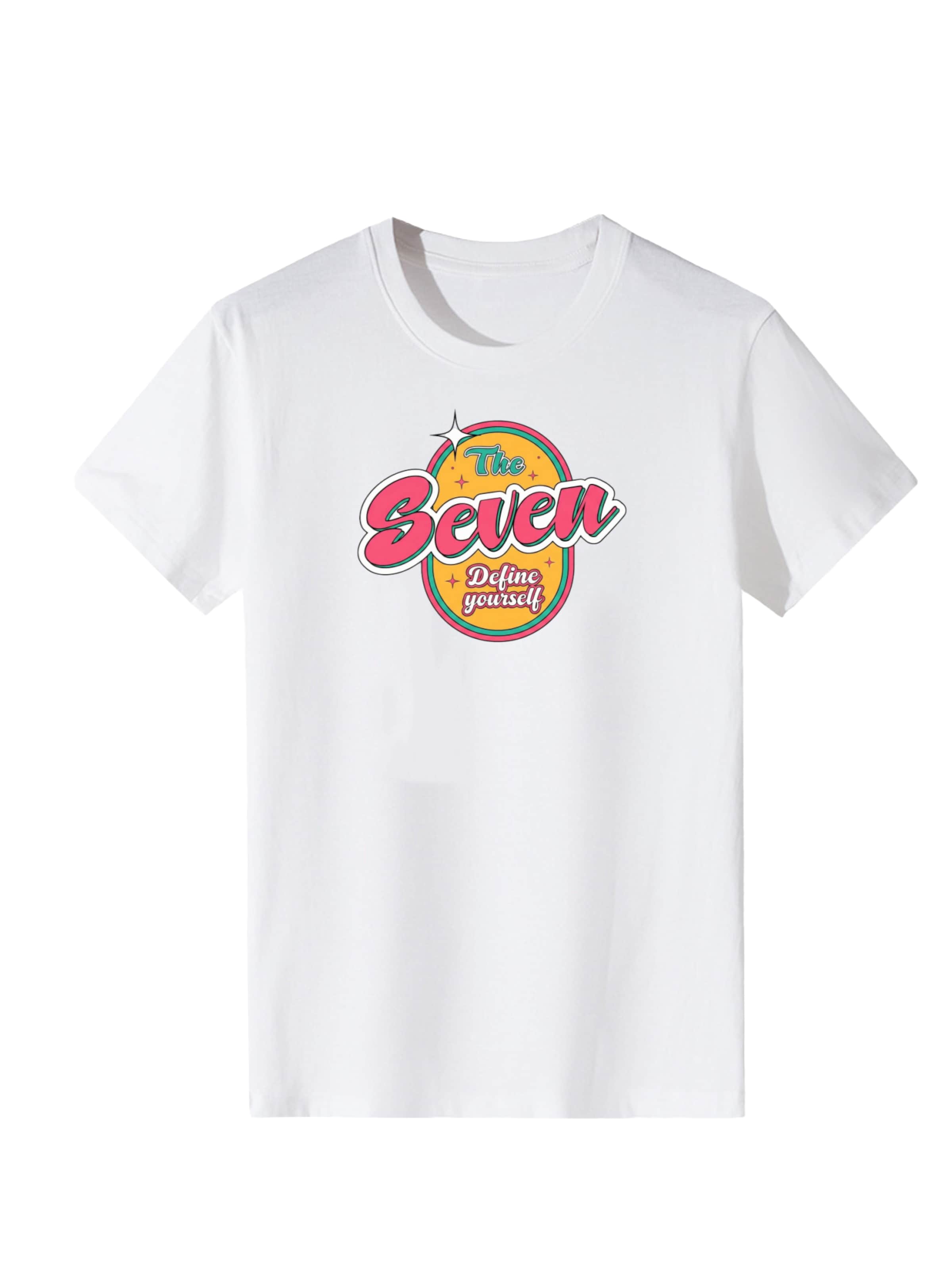 T-shirt 'Women Retro Oval Frame The Seven Slogan Print T-Shirt' LapaPlus en blanc