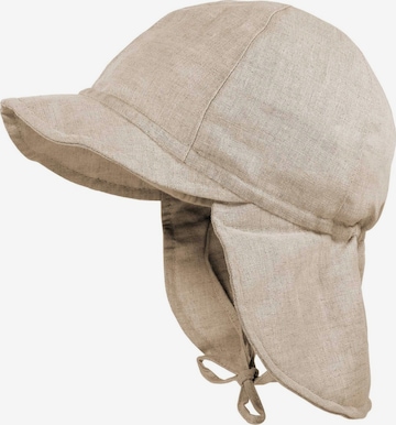 MAXIMO Beanie 'GOTS BABY BOY-Schildmütze, Leinenoptik, Nackenschutz, Futter, Bindeband' in Beige: front