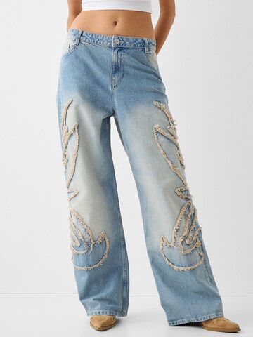 Wide leg Jeans de la Bershka pe albastru: față