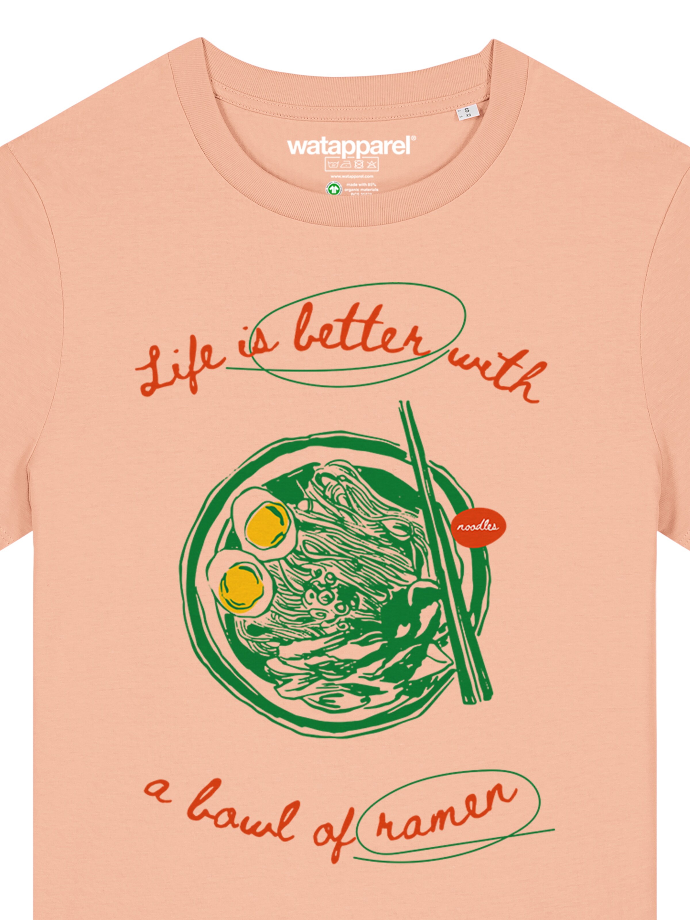T-shirt 'Life Is Better With Ramen' Watapparel en orange