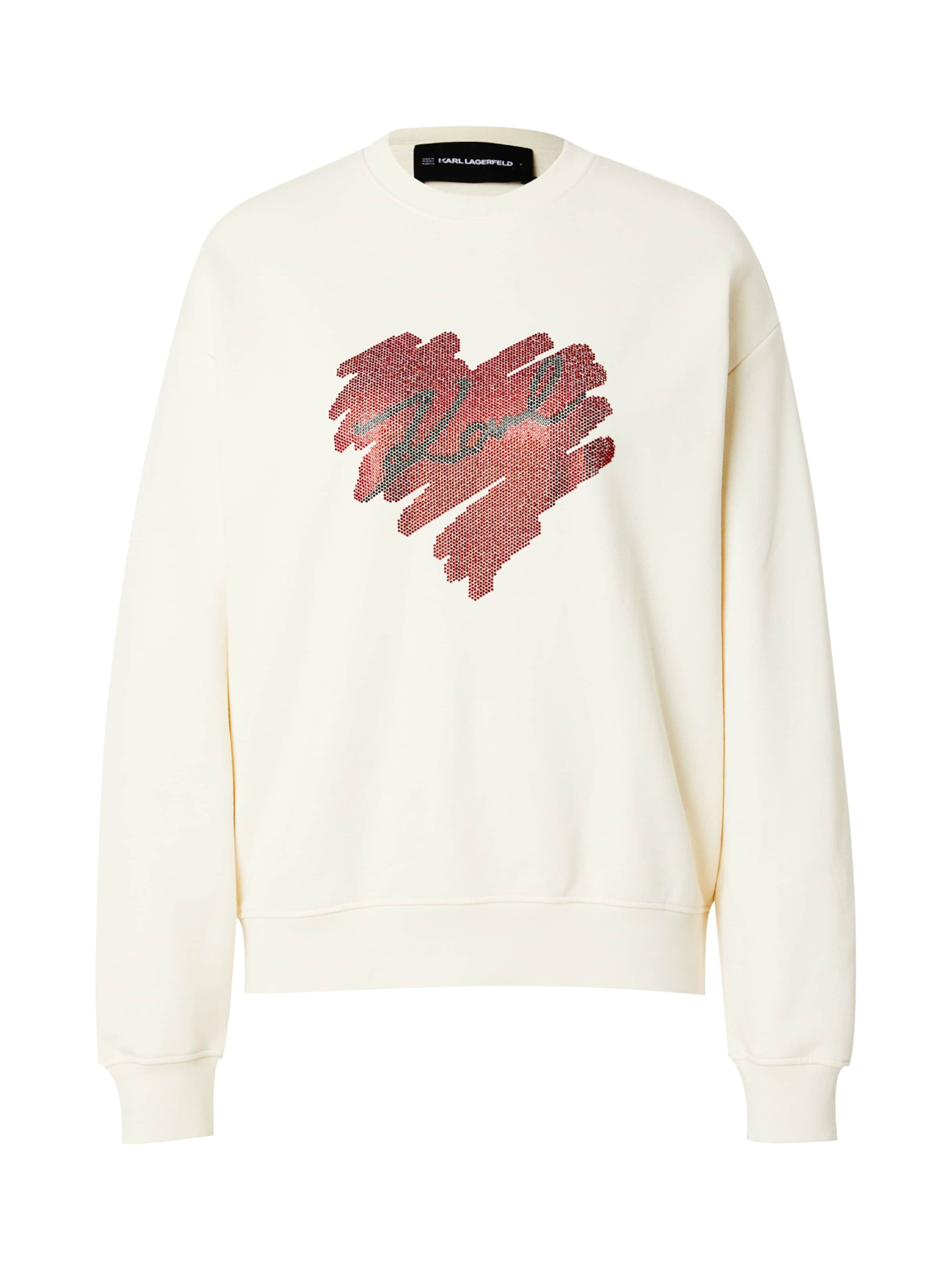 Megztinis be užsegimo 'HEARTS' iš Karl Lagerfeld, spalva – kremo / karmino raudona / juoda, Prekių apžvalga