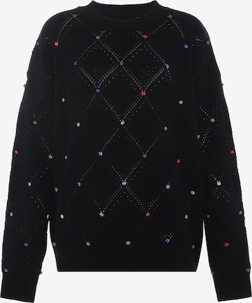 Pulover de la faina pe negru: față