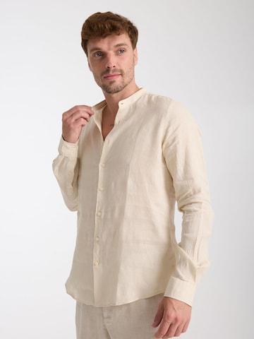7Camicie Slim fit Zakelijk overhemd 'Caravaggio Linen Man Shirt Green' in Beige