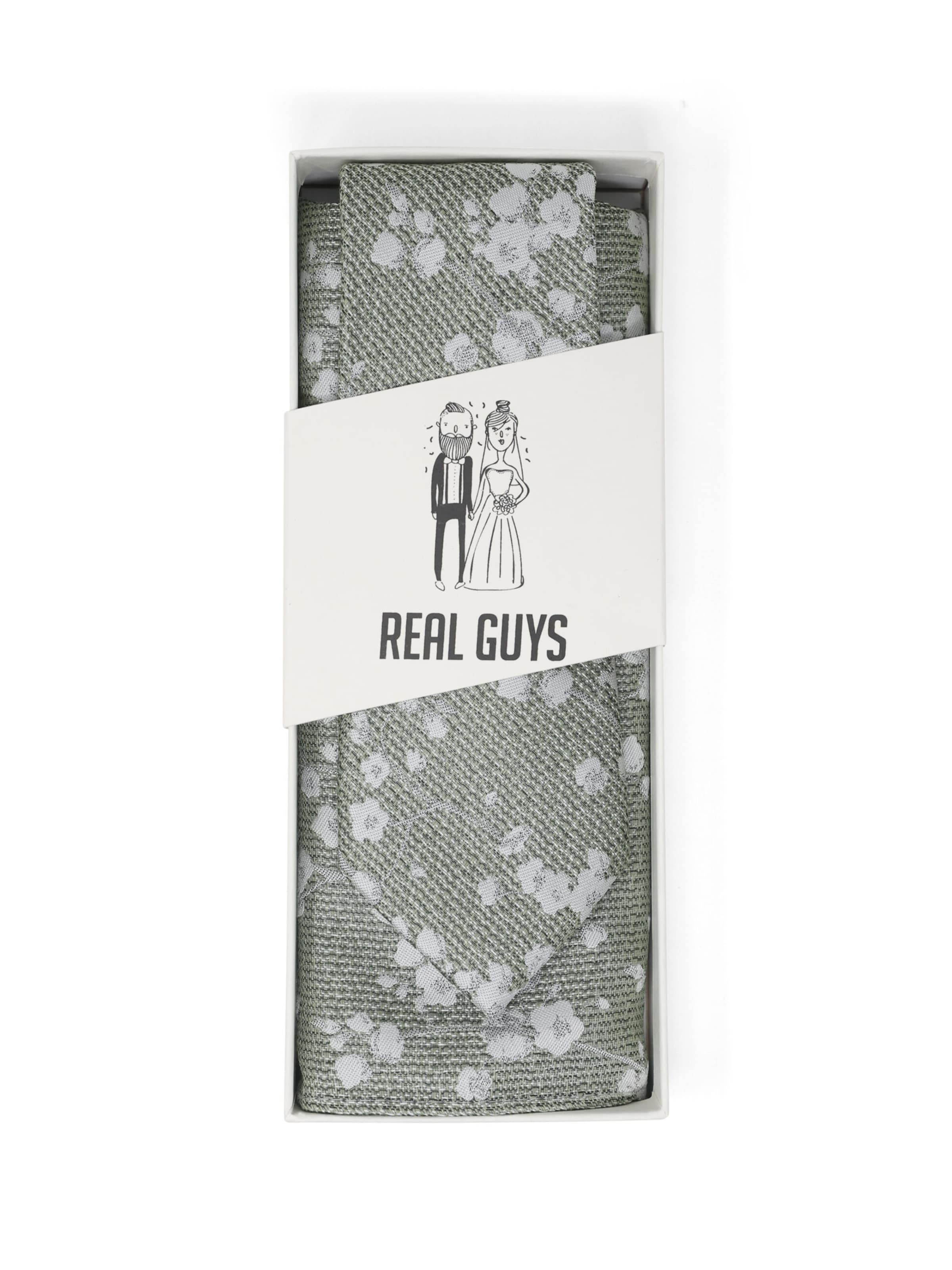 Real Guys Set - Krawatte und Einstecktuch mit Blumendesign in Grün