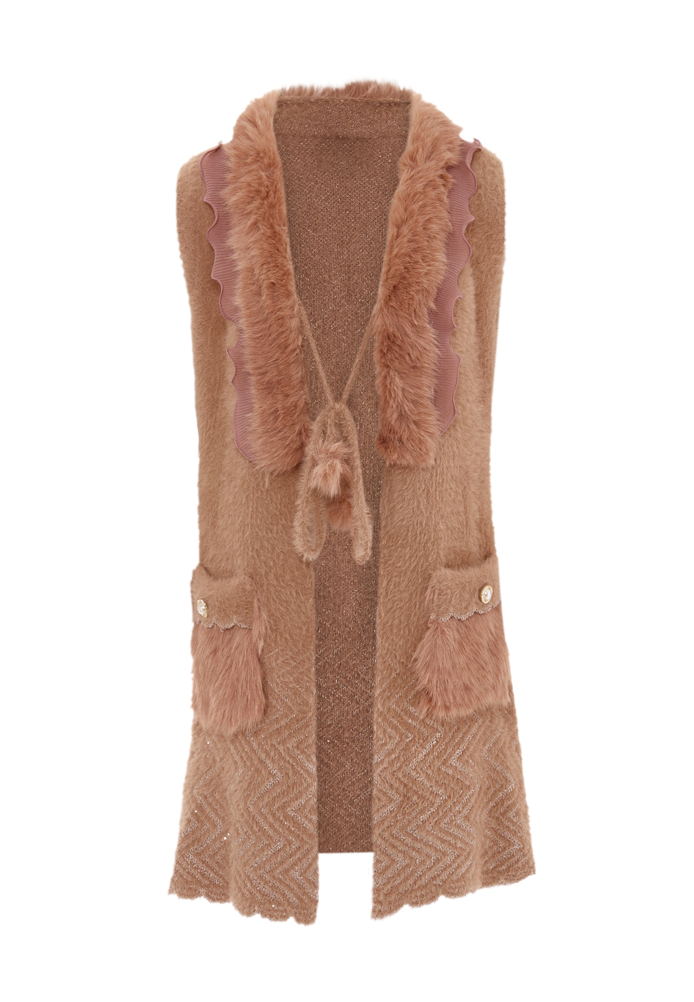 faina Gebreide bodywarmer in Roze: voorkant