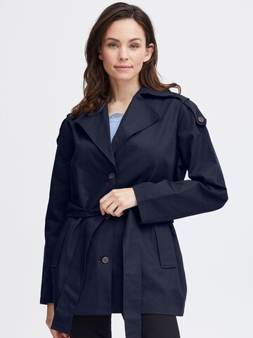 Fransa Between-Seasons Coat 'Nina' in Blue: front