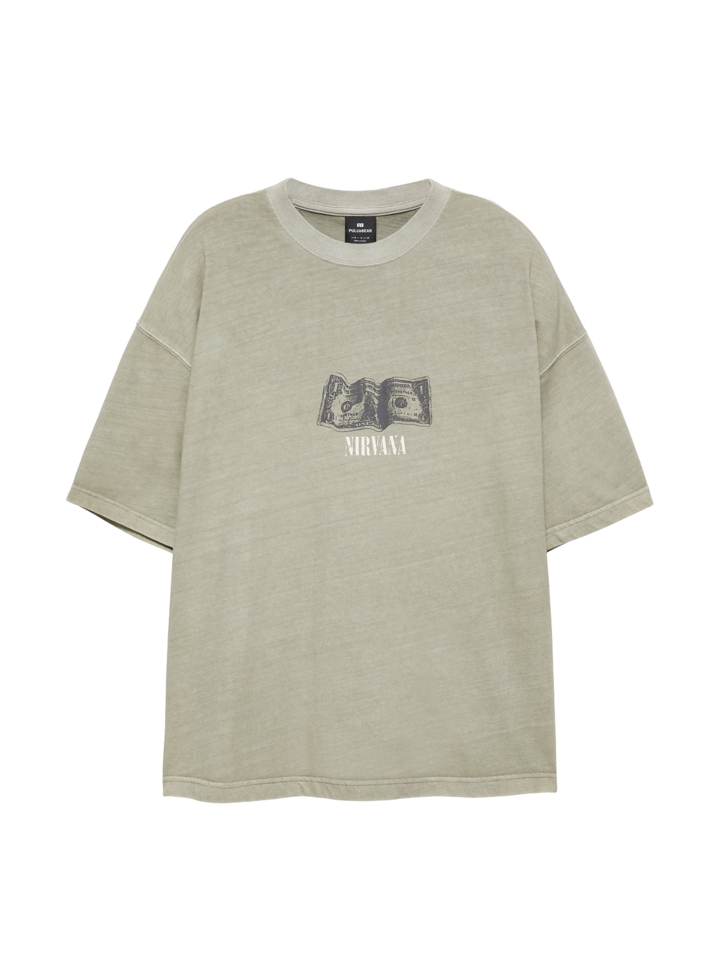 Pull&Bear Koszulka 'NIRVANA ONE DOLLAR' w rozmiarze XS w kolorze jasny beż / khaki / oliwkowy / ciemnozielonym, Podgląd produktu