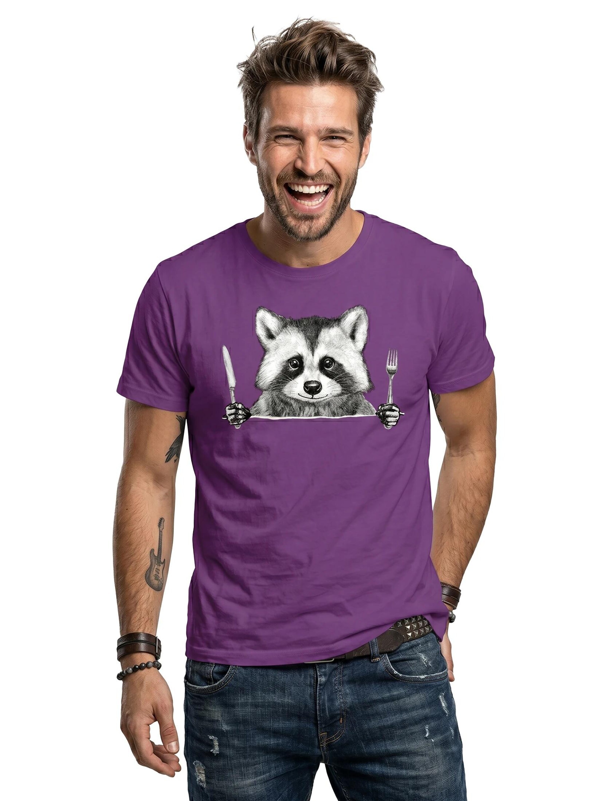 MAKAYA Shirt 'Waschbär Gabel' in Purple