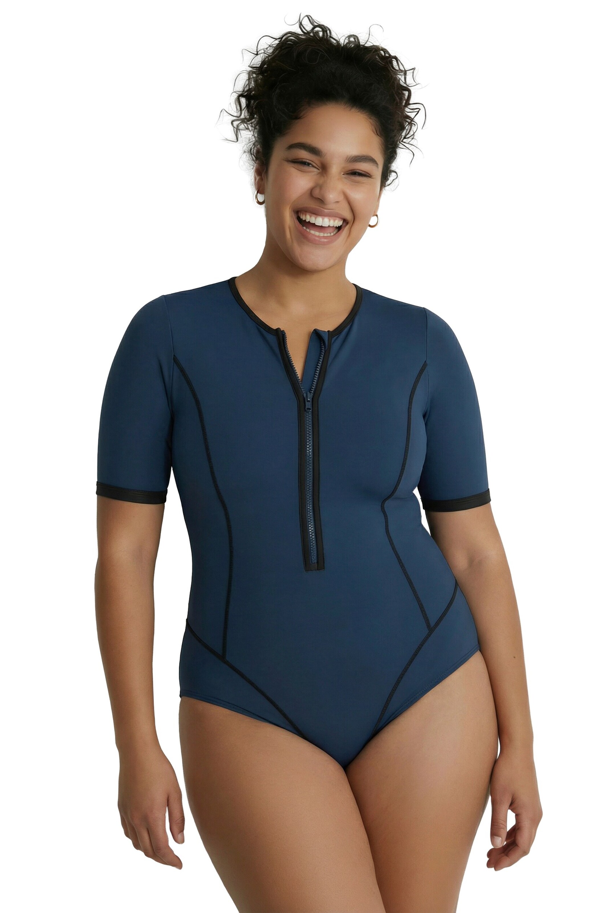 Ulla Popken Bustier Badpak in Blauw: voorkant