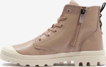 Palladium Lace-Up Ankle Boots in Beige: front