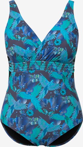 Ulla Popken Bralette Swimsuit in Blue: front