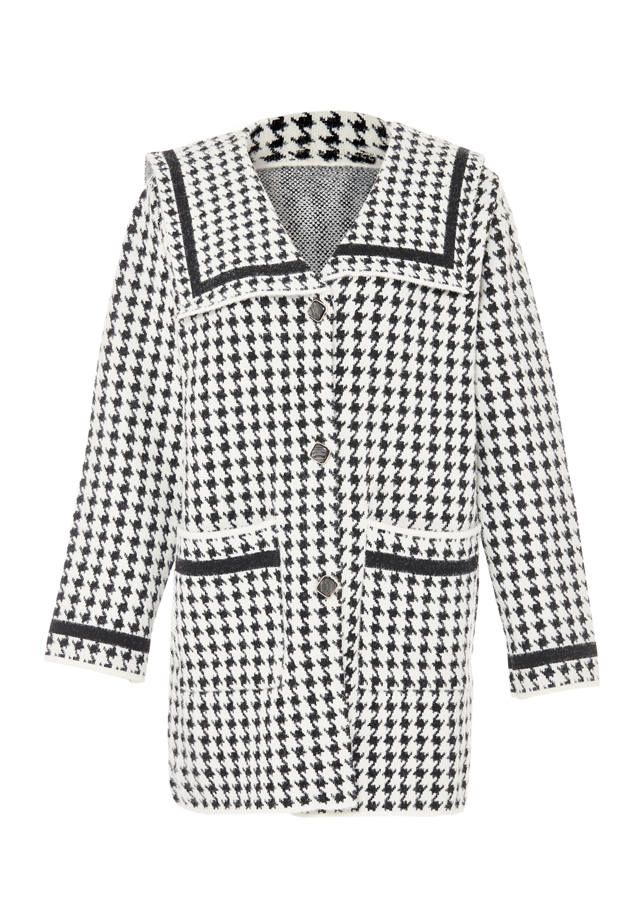 Geacă tricotată ALARY pe negru / alb lână, Vizualizare produs