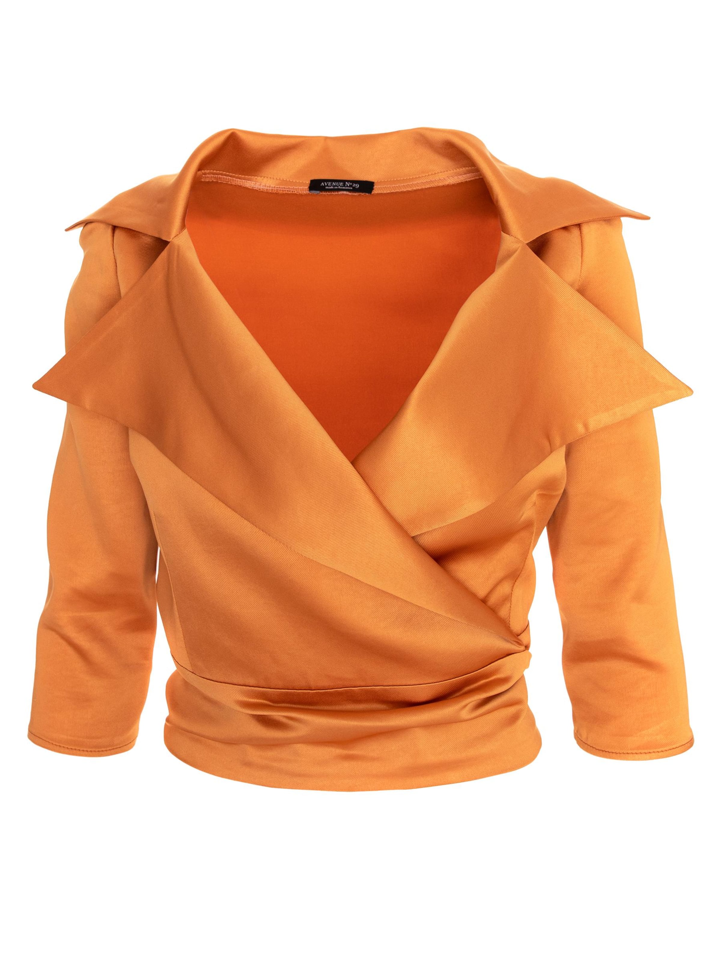 AVENUE N°29 Bluse 'Satin Lapel Wrap Blouse With Bow'‌‌‌‌‌‌‌‌ in Orange: Vorderseite