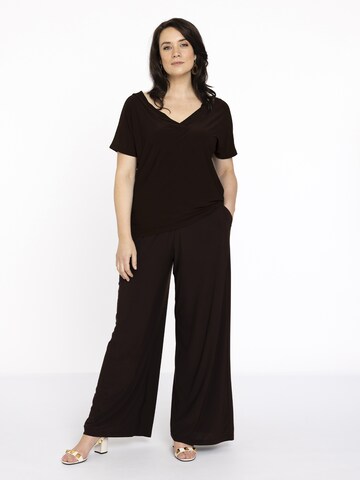 Wide Leg Pantalon Yoek en marron