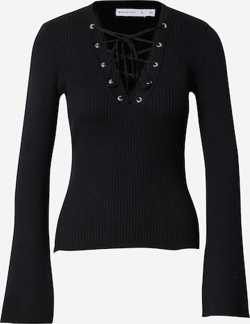 Warehouse - Jersey 'Eyelet' en negro: frente