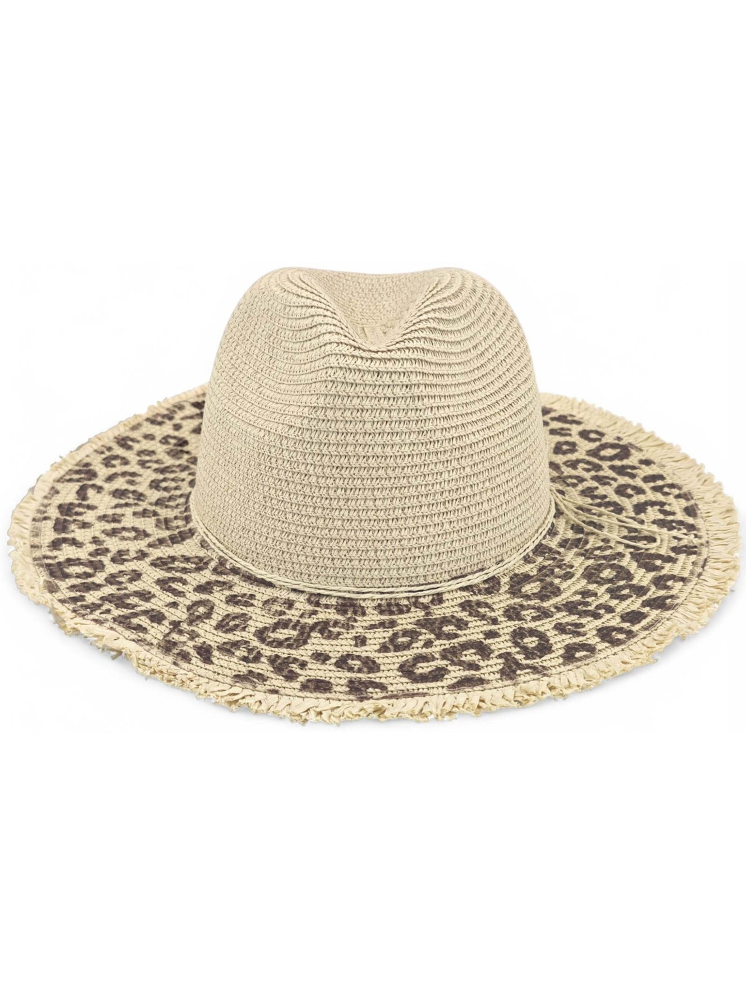 styleBREAKER Hat 'Panama Strohhut mit Leoparden Muster' in Beige