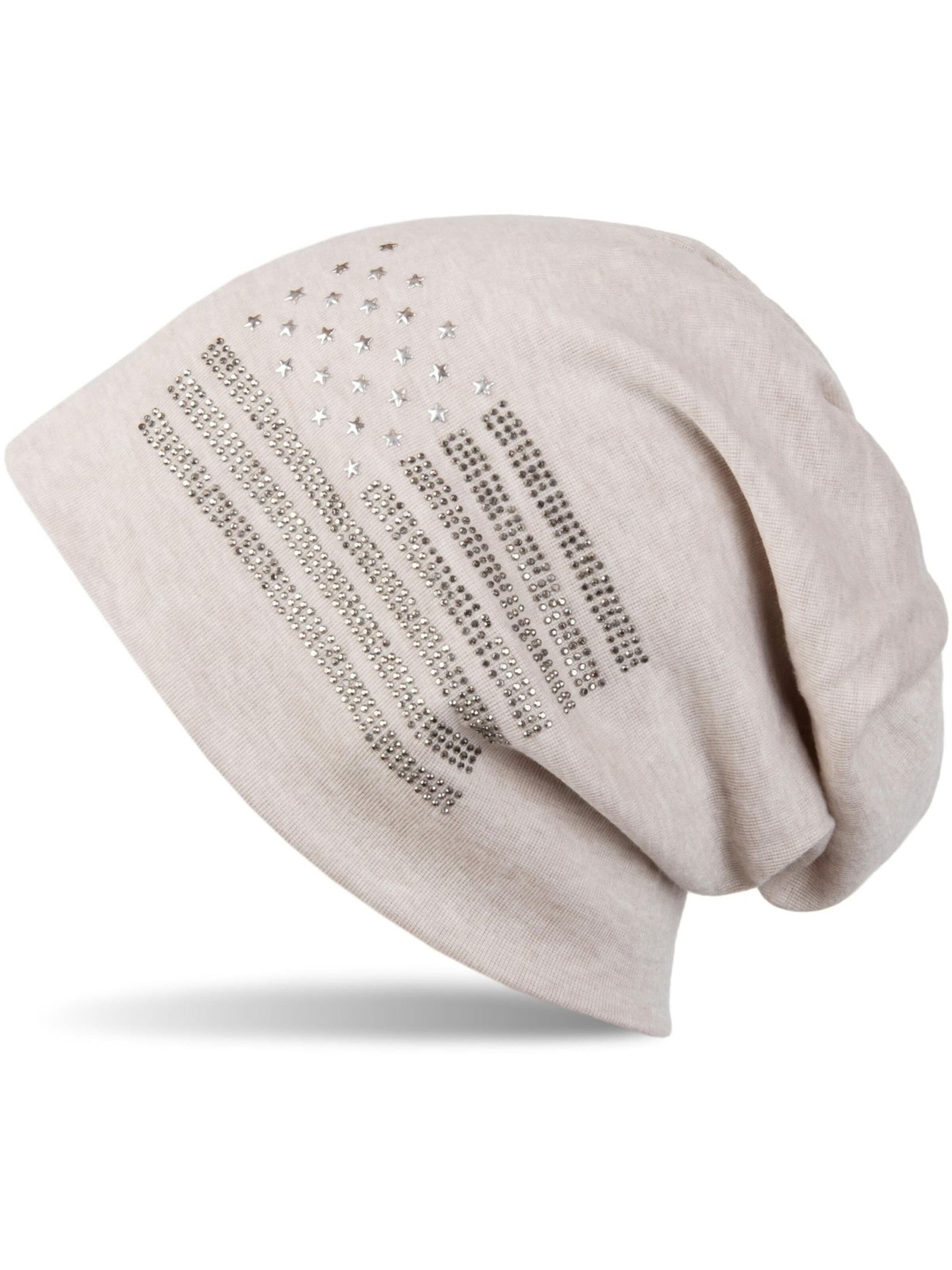 styleBREAKER Mütze 'Beanie mit USA Flagge aus Strass'‌ in Beige: Vorderseite