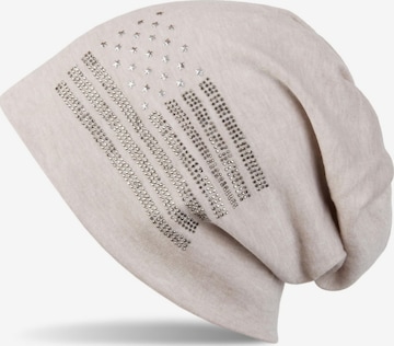 styleBREAKER Mütze 'Beanie mit USA Flagge aus Strass' in Beige: Vorderseite