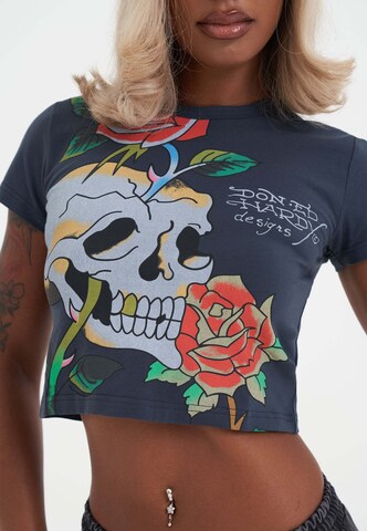 Ed Hardy Μπλουζάκι 'Totenkopf Kletterrose' σε γκρι