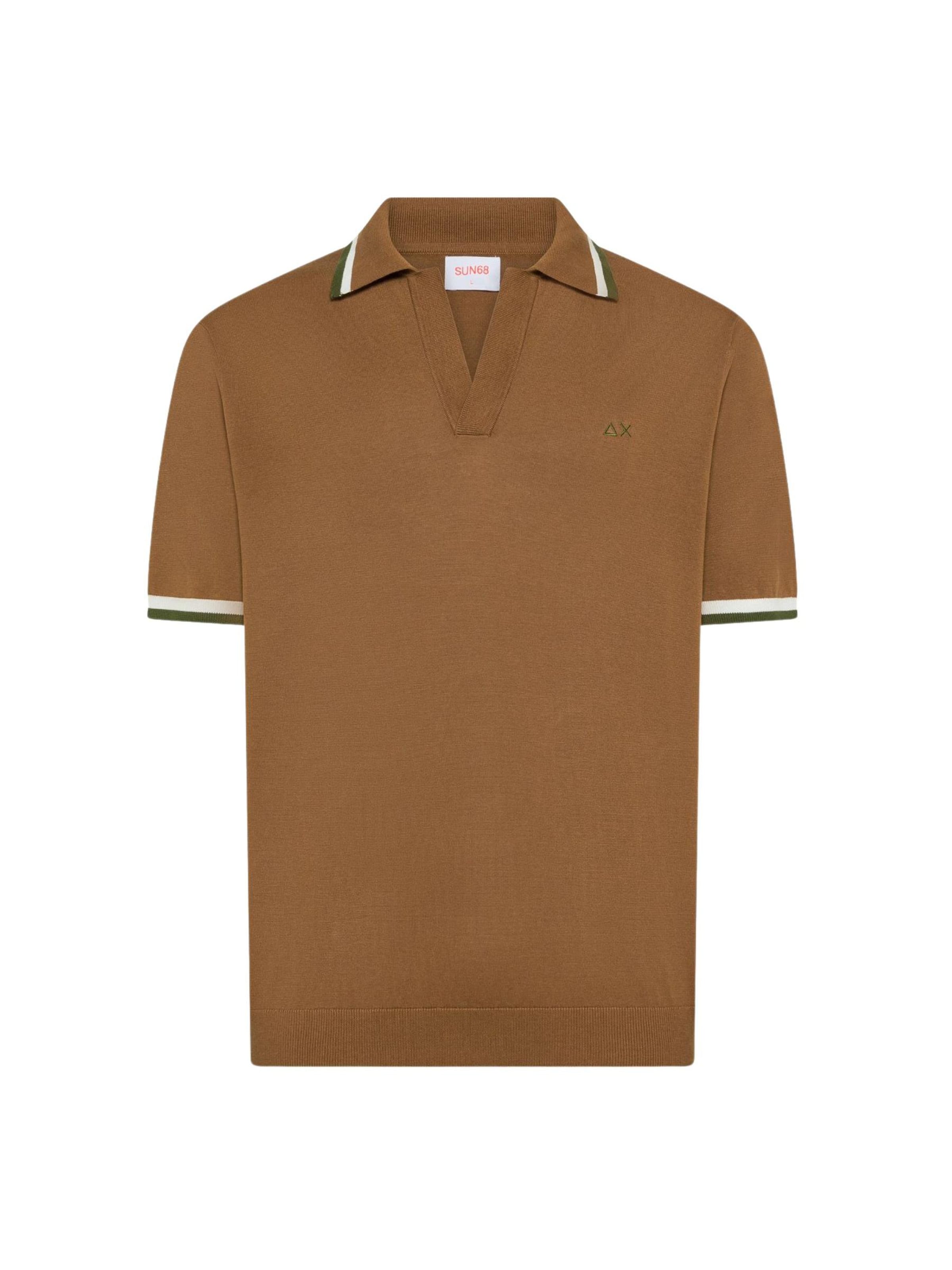 SUN68 Shirt 'SUN68 POLO SWEATER STRIPES DETAILS S/S POLO' in Brown: front