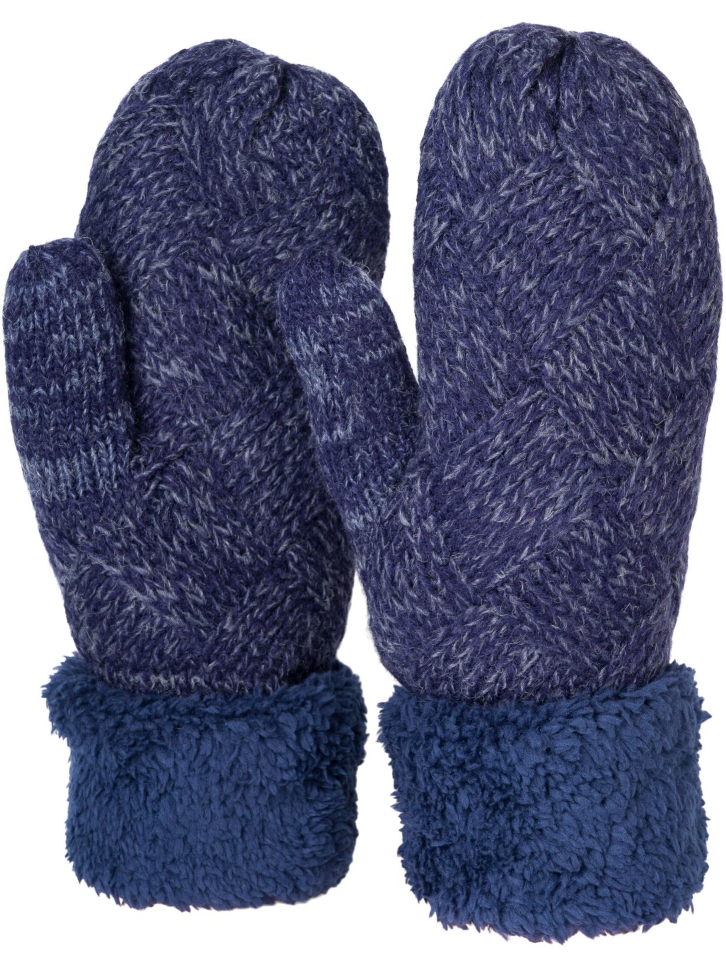 styleBREAKER Fäustlinge 'Strickhandschuhe Fäustlinge mit Rauten Muster und Fleece'‌ in Blau: Vorderseite