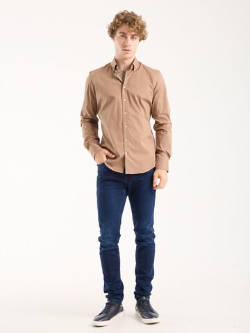 Slim fit Camicia business 'Leonardo Sport Poplin Stretch Man Shirt Brown' di 7Camicie in marrone