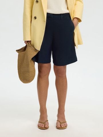 SELECTED Wide Leg Lærredsbukser i blå: forside