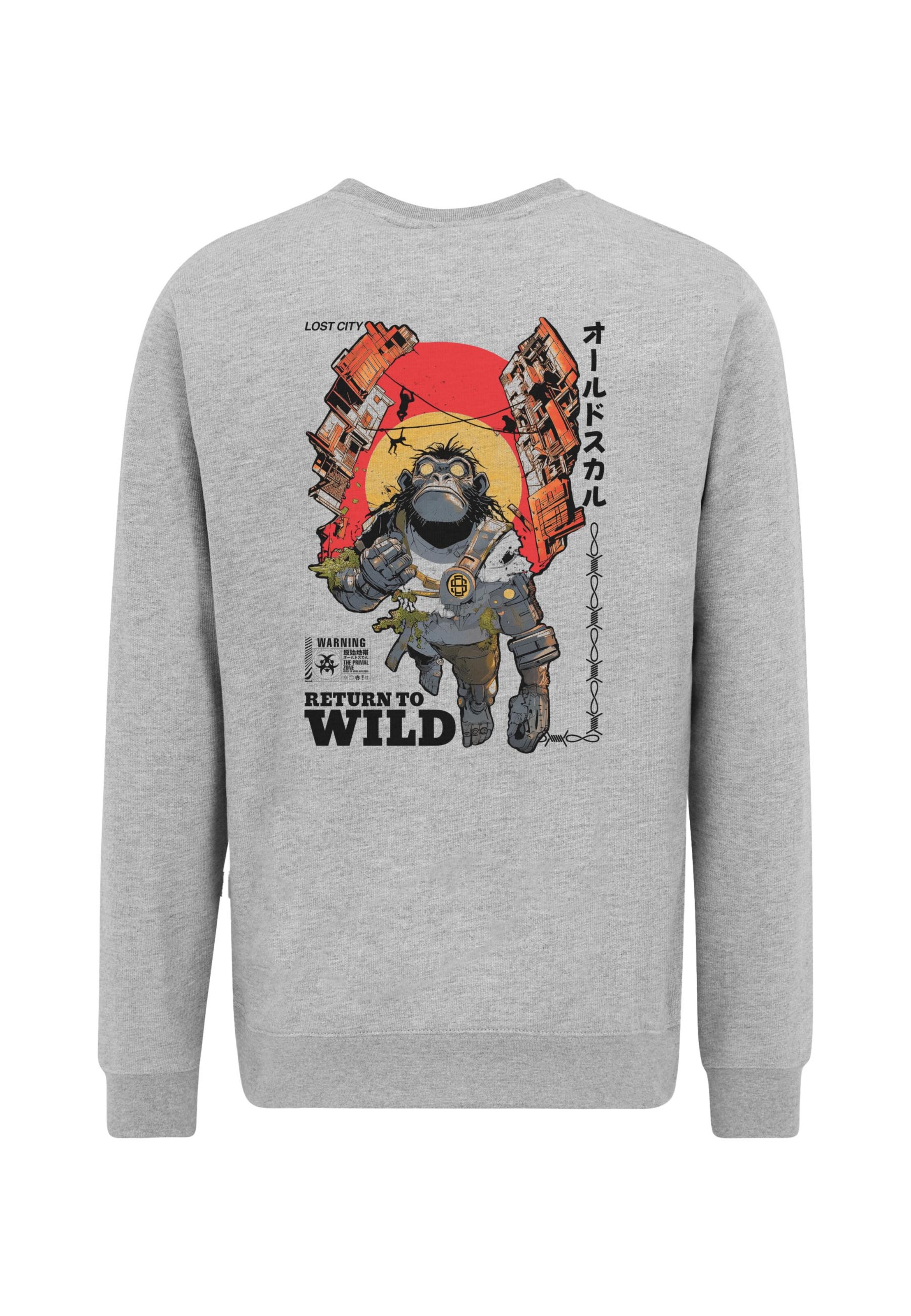 Oldskull Sweatshirt 'Wrldvibe Return to Wild Graphic' in Grijs: voorkant
