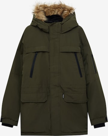 Pull&Bear Winter coat in Green: front