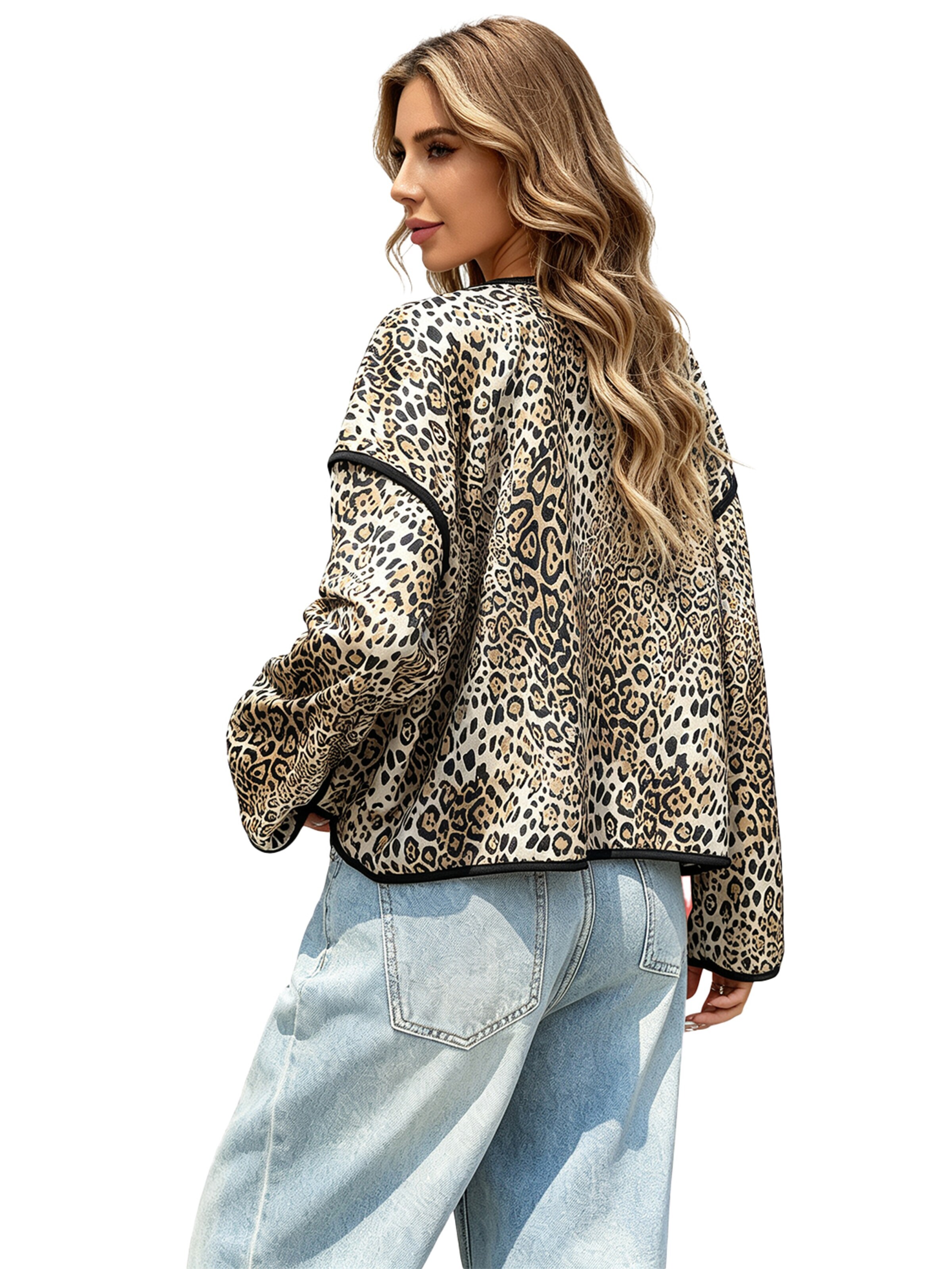 KoJooin Płaszcz letni 'Damen Langarm Offene Strickjacke mit Leopardenmuster und Taschen – Lässiger und Stylischer Cardigan' w kolorze brązowy