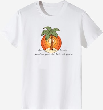 LapaPlus Shirt 'Women Vintage Gradient Sunset Palm Tree Print T-Shirt' in Wit: voorkant