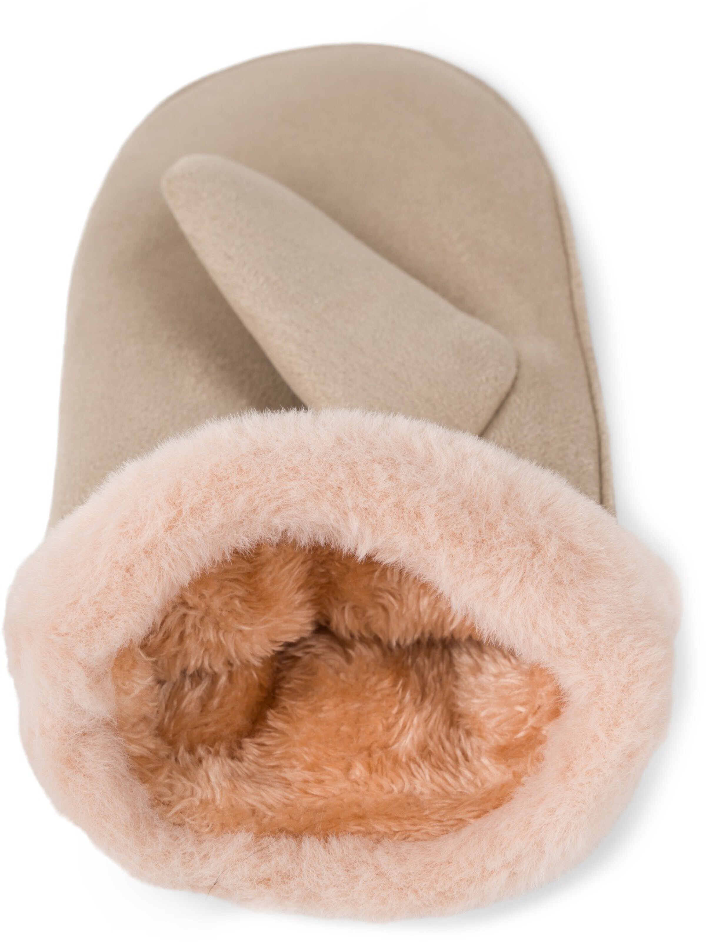 styleBREAKER Fäustlinge 'Veloursleder Optik Fäustlinge mit Kunstfell-Bund'‌‌‌‌‌‌‌‌ in Beige