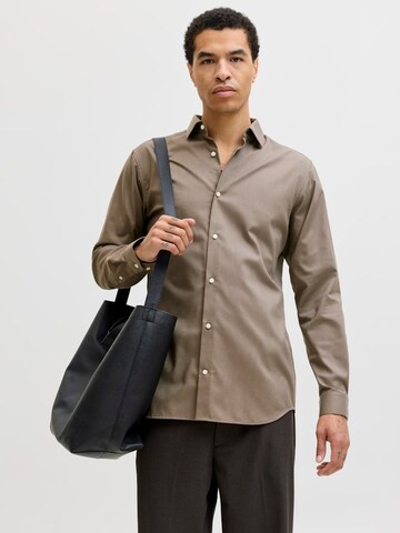 JACK & JONES Comfort fit Button Up Shirt 'parker' in Brown: front