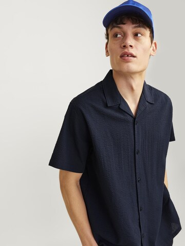 JACK & JONES Comfort fit Button Up Shirt 'JOREaster Palma' in Blue