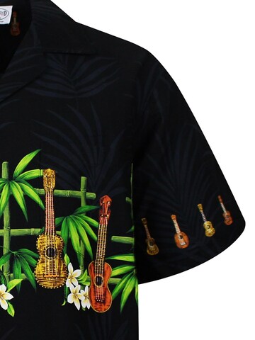 Pacific Legend Regular fit Button Up Shirt 'Gitarre Bambus Brustdruck' in Black